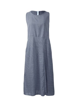Striped Retro Print Sleeveless Dress Dark Blue