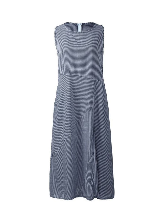 Striped Retro Print Sleeveless Dress Dark Blue - Image 1