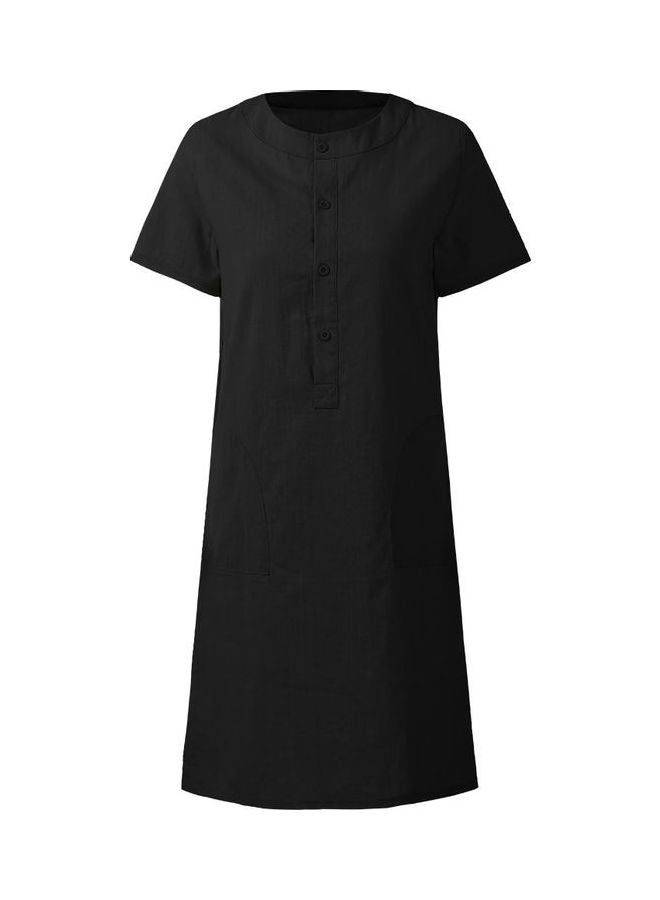 فستان قصير سادة كاجوال بقَصّة مستقيمة أسود - Image 2