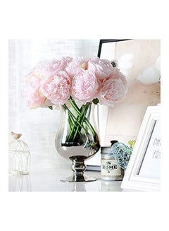 XiuWoo 2-Bunch Artificial Peonies 10 Head Silk Peony Fake Flower Pink/Green  - Image 1