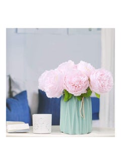 XiuWoo 2-Bunch Artificial Peonies 10 Head Silk Peony Fake Flower Pink/Green  - Image 2