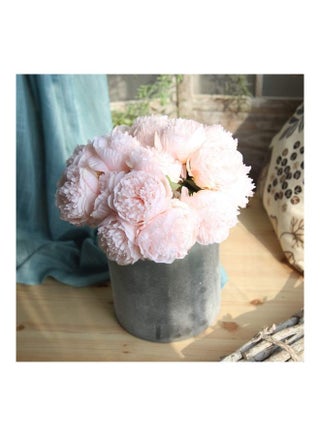 2-Bunch Artificial Peonies 10 Head Silk Peony Fake Flower Pink/Green - view 3