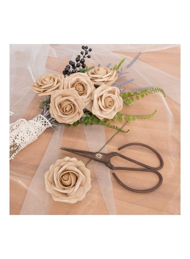 XiuWoo 25-Piece Artificial Roses Flower Real Touch Beige  - Image 2