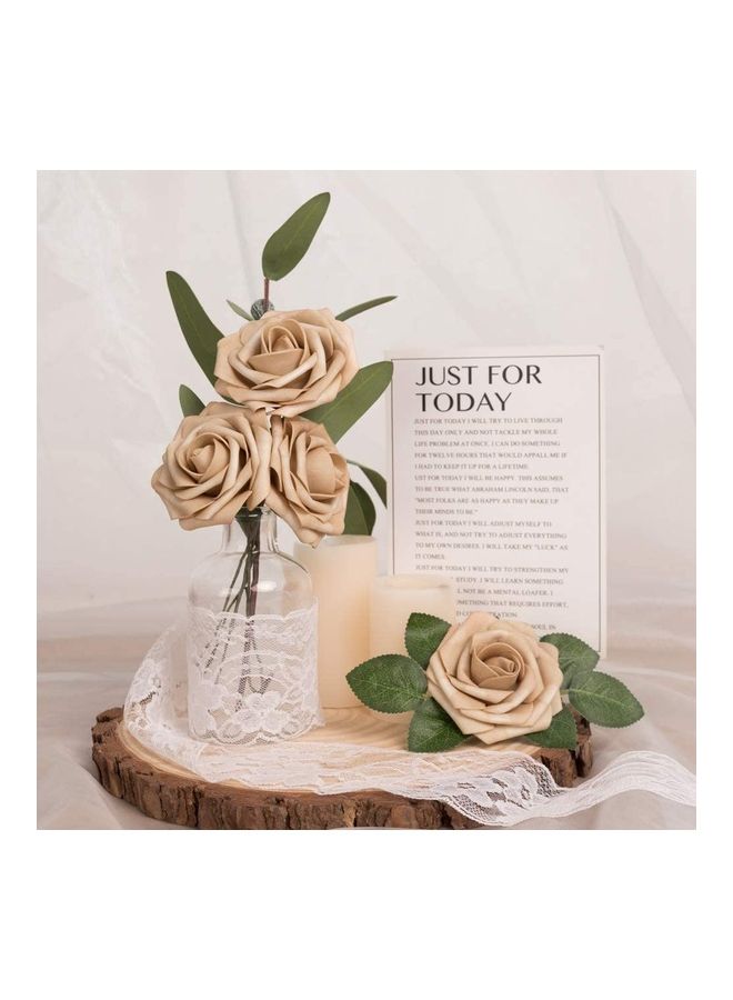 XiuWoo 25-Piece Artificial Roses Flower Real Touch Beige  - Image 3