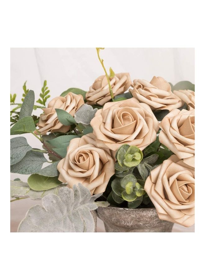 XiuWoo 25-Piece Artificial Roses Flower Real Touch Beige  - Image 4