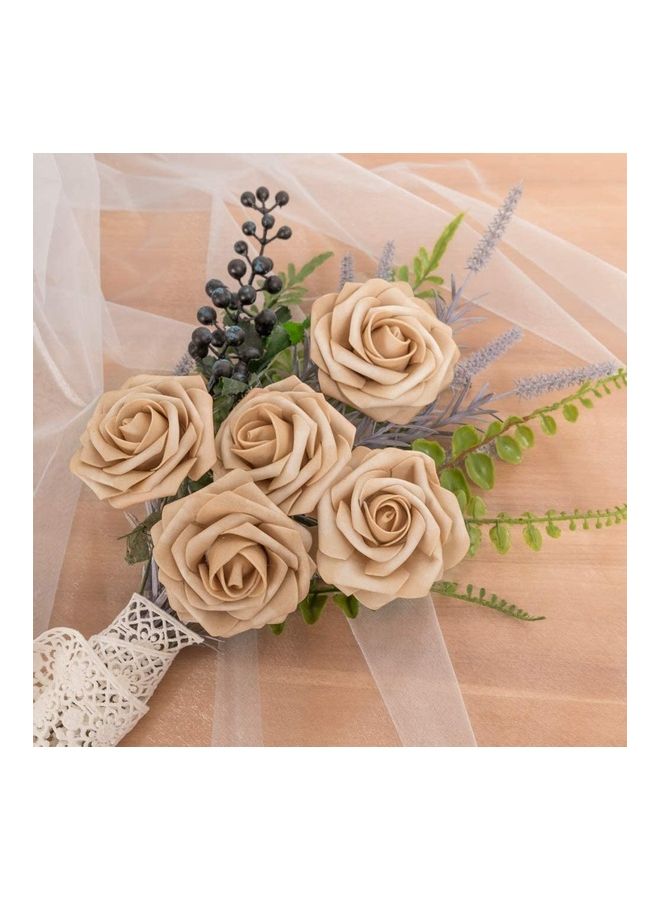 XiuWoo 25-Piece Artificial Roses Flower Real Touch Beige  - Image 5