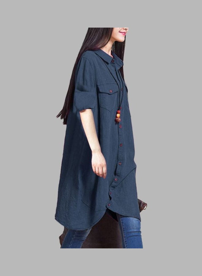 Casual Pocket Detail Shirt Style Dress Dark Blue - Image 5