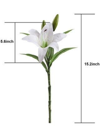 5 Pcs Artificial Lily with 3 Buds Full Bloom Real Touch Latex Flowers White - view 4