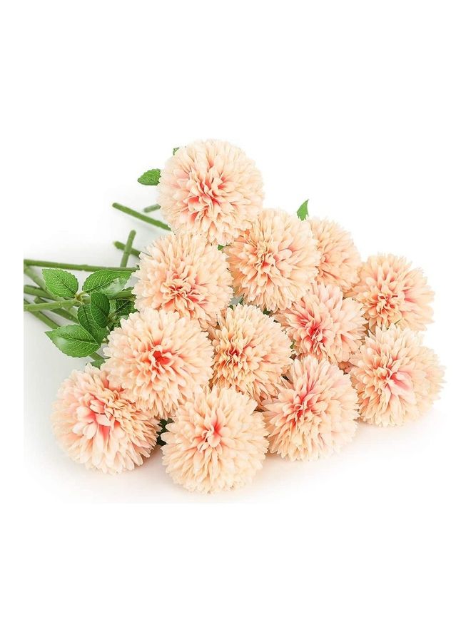 XiuWoo 12-Piece Artificial Chrysanthemum Ball Flower Beige/Green  - Image 1