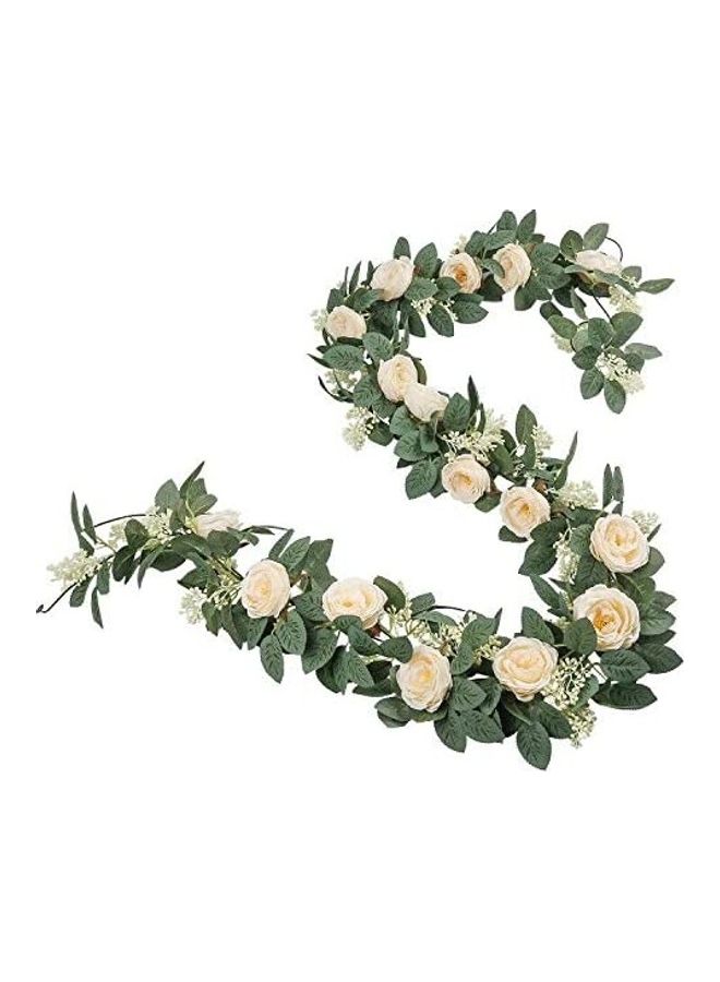 XiuWoo 2-Piece Artificial Rose Vine Garland Beige/Green  - Image 2