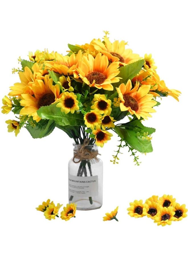 XiuWoo - 4-Piece Artificial Sunflower Bouquet Yellow/Green - Image 1