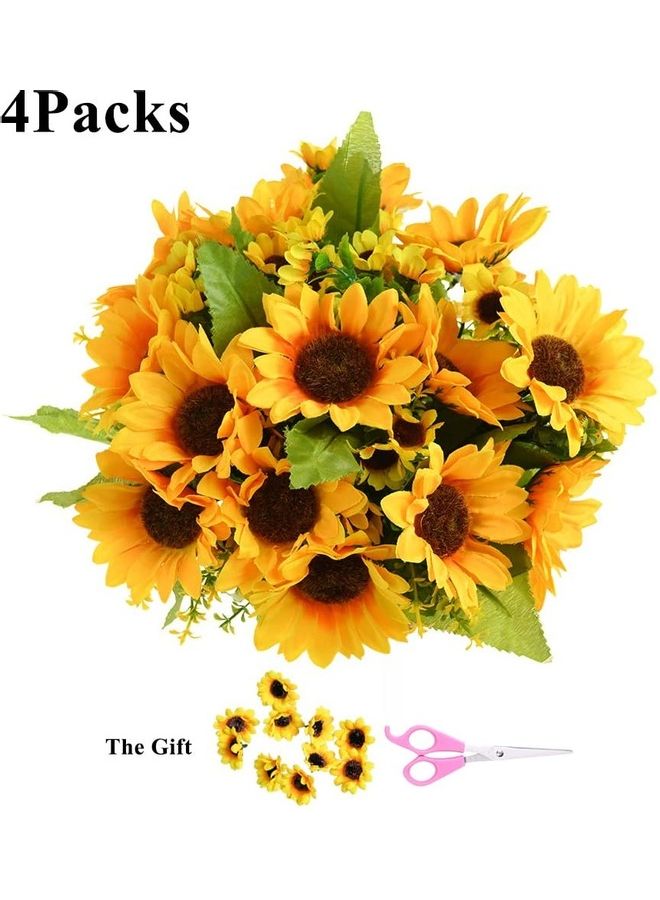 XiuWoo - 4-Piece Artificial Sunflower Bouquet Yellow/Green - Image 1