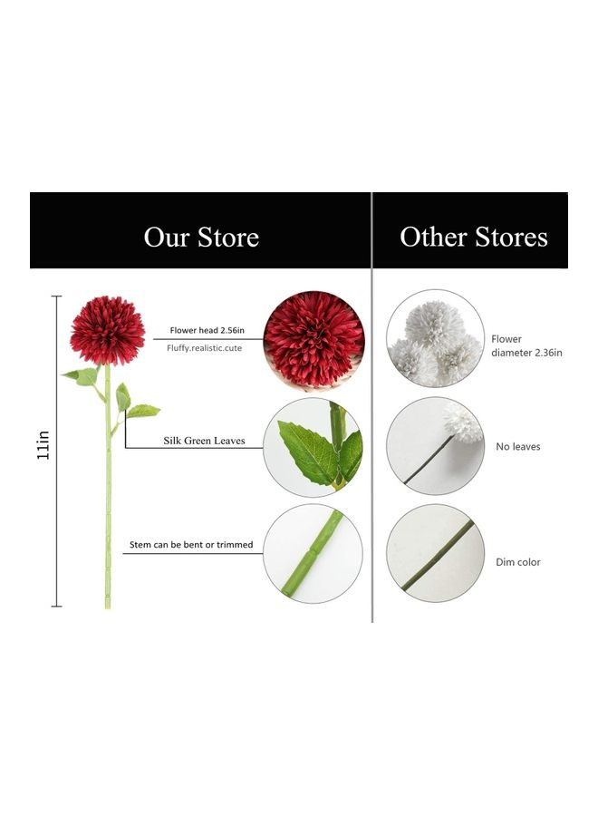 XiuWoo - 6-Piece Artificial Hydrangea Flower Silk Chrysanthemum Small Ball Red/Green - Image 1