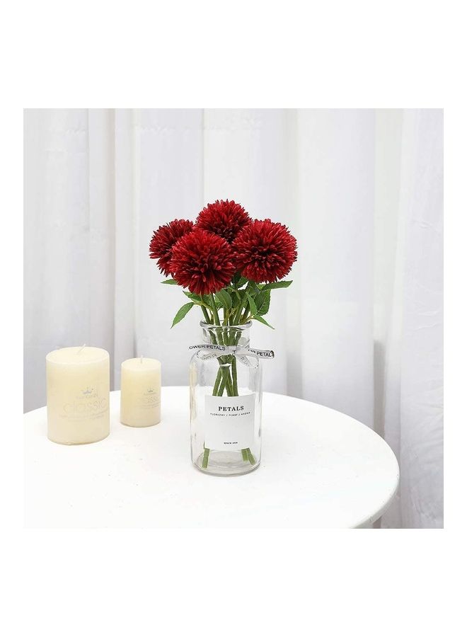XiuWoo - 6-Piece Artificial Hydrangea Flower Silk Chrysanthemum Small Ball Red/Green - Image 1