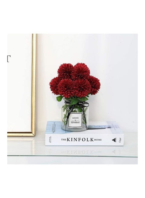 6-Piece Artificial Hydrangea Flower Silk Chrysanthemum Small Ball Red/Green