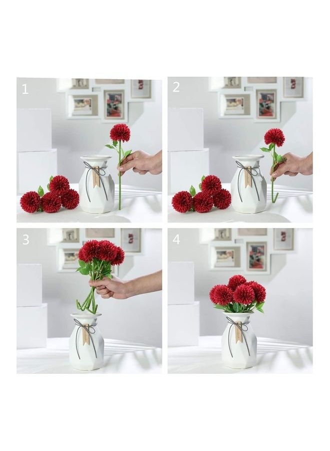XiuWoo - 6-Piece Artificial Hydrangea Flower Silk Chrysanthemum Small Ball Red/Green - Image 1