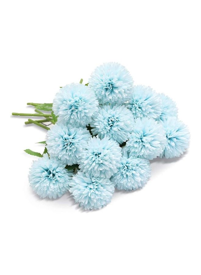 XiuWoo 12-Piece Artificial Chrysanthemum Ball Flower Blue/Green - Image 2
