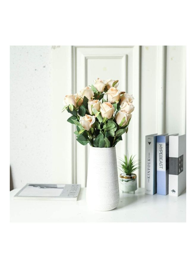 XiuWoo 12-Piece Artificial Roses Silk Bridal Wedding Bouquet Realistic Flower Pink/Green - Image 2