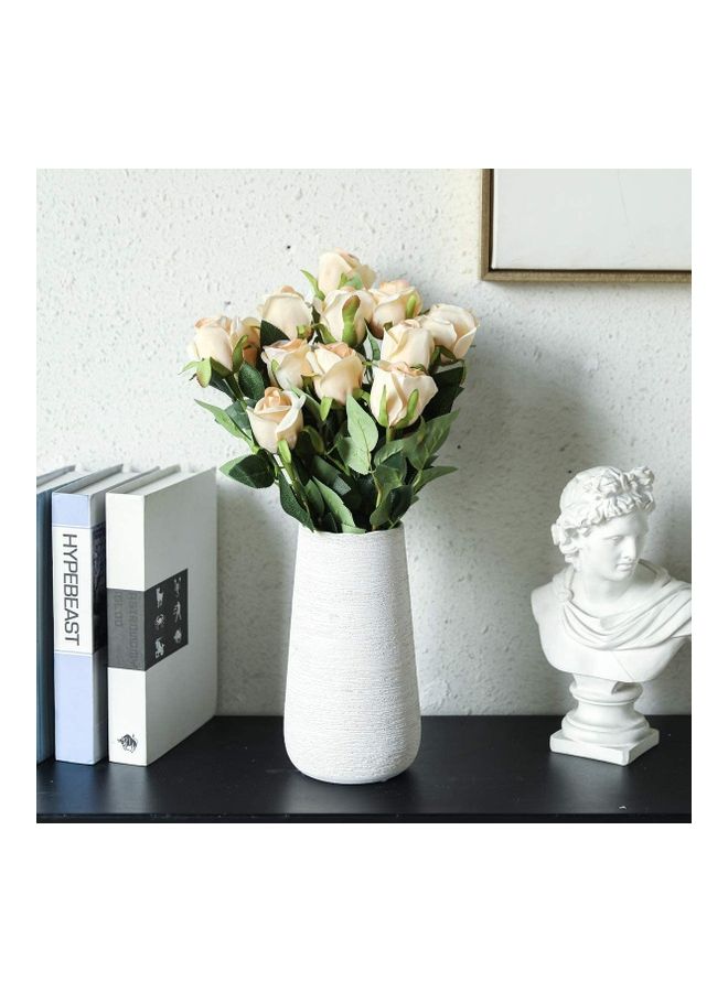 XiuWoo 12-Piece Artificial Roses Silk Bridal Wedding Bouquet Realistic Flower Pink/Green - Image 3