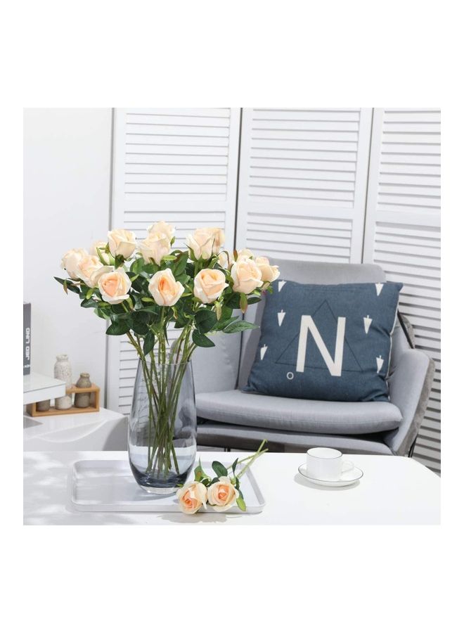 XiuWoo 12-Piece Artificial Roses Silk Bridal Wedding Bouquet Realistic Flower Pink/Green - Image 5