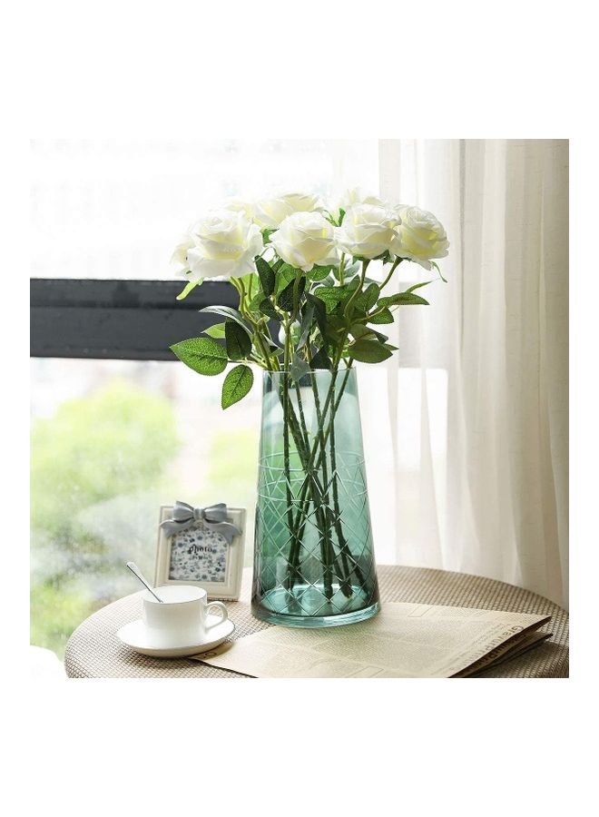 XiuWoo - 12-Piece Artificial Roses Silk Bridal Wedding Bouquet Realistic Flower White/Green - Image 1