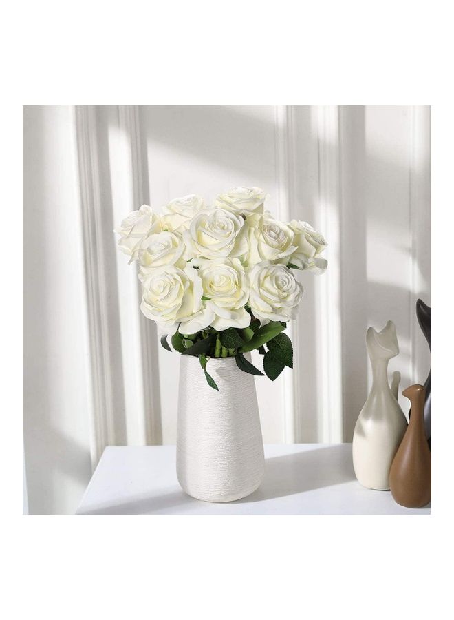 XiuWoo - 12-Piece Artificial Roses Silk Bridal Wedding Bouquet Realistic Flower White/Green - Image 1