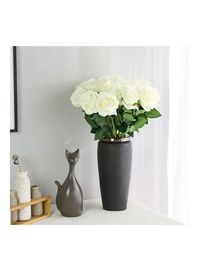 XiuWoo - 12-Piece Artificial Roses Silk Bridal Wedding Bouquet Realistic Flower White/Green - Image 1