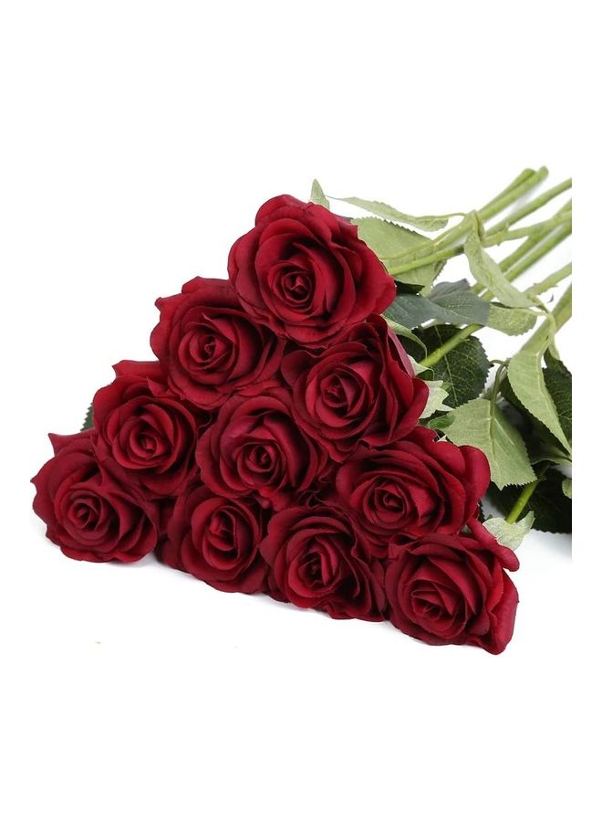 XiuWoo - 10 Pcs Real Touch Artificial Roses Red - Image 1