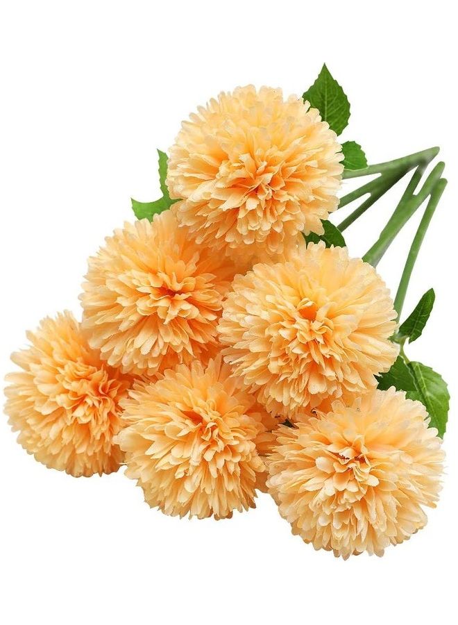 XiuWoo 6-Piece Artificial Hydrangea Flowers  Silk Chrysanthemum Small Ball Yellow/Green  - Image 1