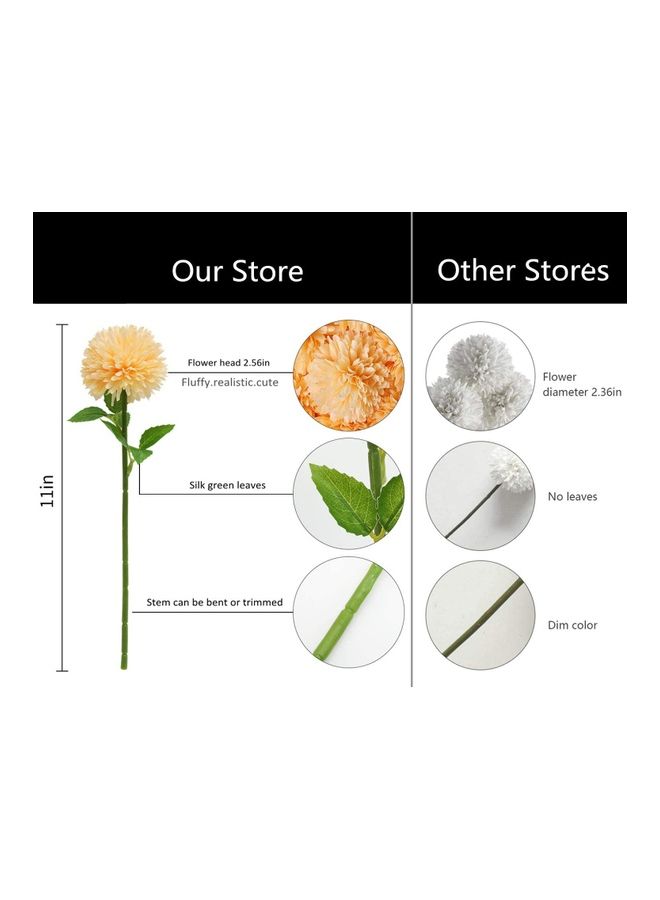 XiuWoo 6-Piece Artificial Hydrangea Flowers  Silk Chrysanthemum Small Ball Yellow/Green  - Image 2