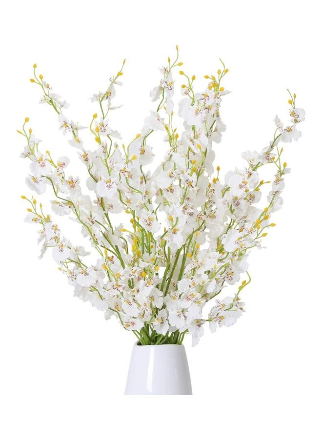 XiuWoo 12-Piece Silk Fake Dancing Orchids Flowers Bouquet White - Image 1