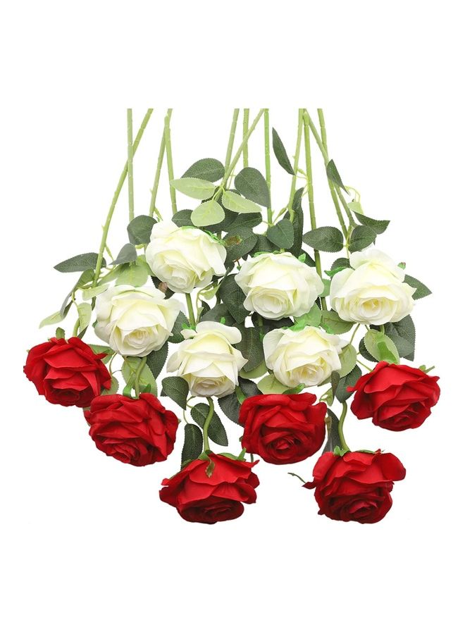 XiuWoo 12-Piece Artificial Rose Flower Red/White/Green - Image 1