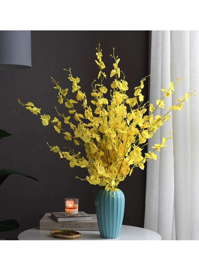 شو وو باقة زهور أوركيد صناعية من 12 قطعة أصفر/ أخضر - Image 3