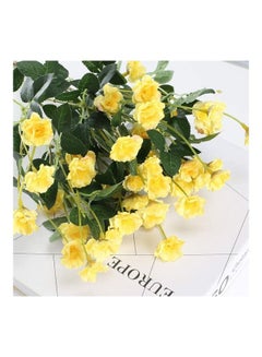 XiuWoo 2-Piece Silk Rose Artificial Flower Bouquets Vase Decoration Yellow/Green  - Image 2