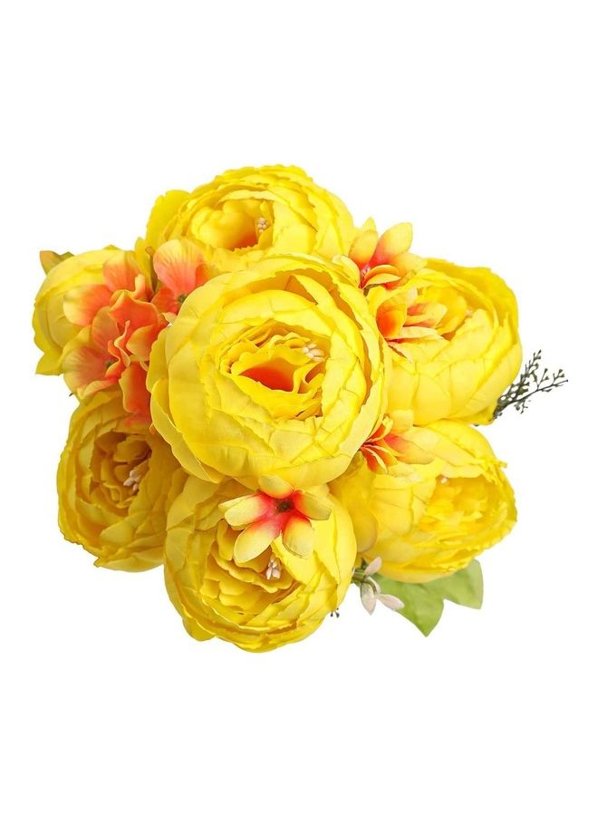 XiuWoo Artificial Peony Bouquet Silk Big Peonies Flower with Bud Yellow/Green - Image 1