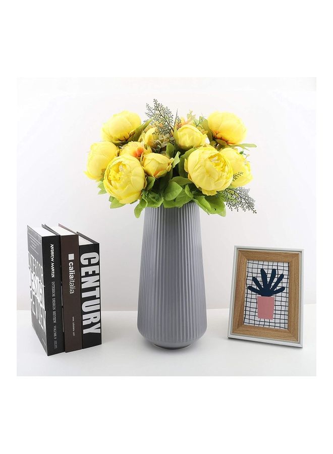 XiuWoo Artificial Peony Bouquet Silk Big Peonies Flower with Bud Yellow/Green - Image 2