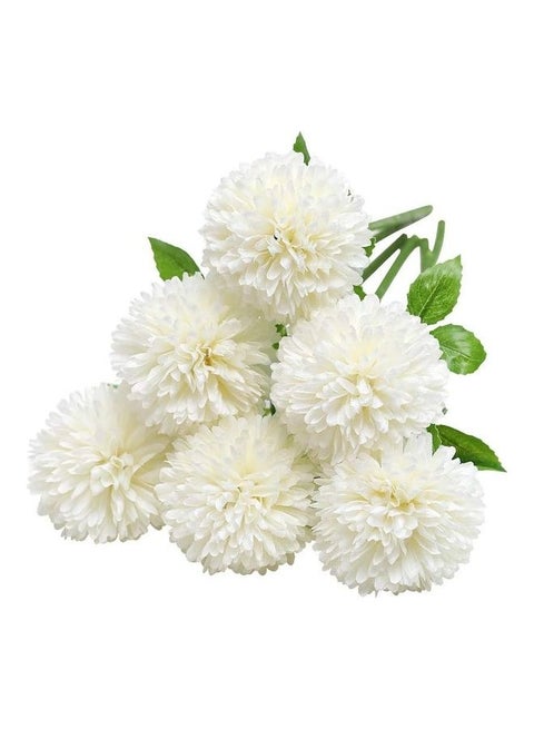 6-Piece Artificial Hydrangea Flower Silk Chrysanthemum Small Ball White/Green