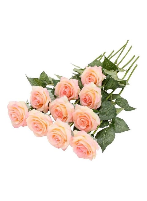 باقة زهور صناعية بملمس طبيعي من 10 قطع Pink/Green