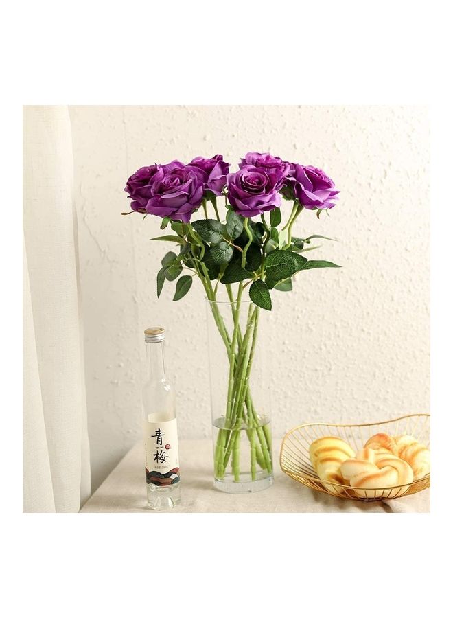 XiuWoo 12-Piece Artificial Rose Flower Purple/Green - Image 2