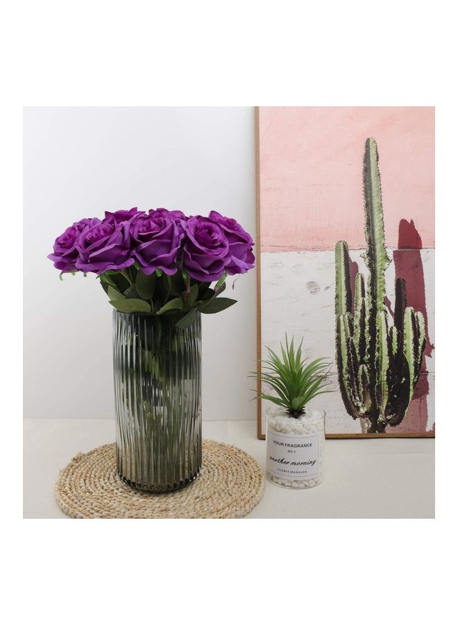 XiuWoo 12-Piece Artificial Rose Flower Purple/Green - Image 3