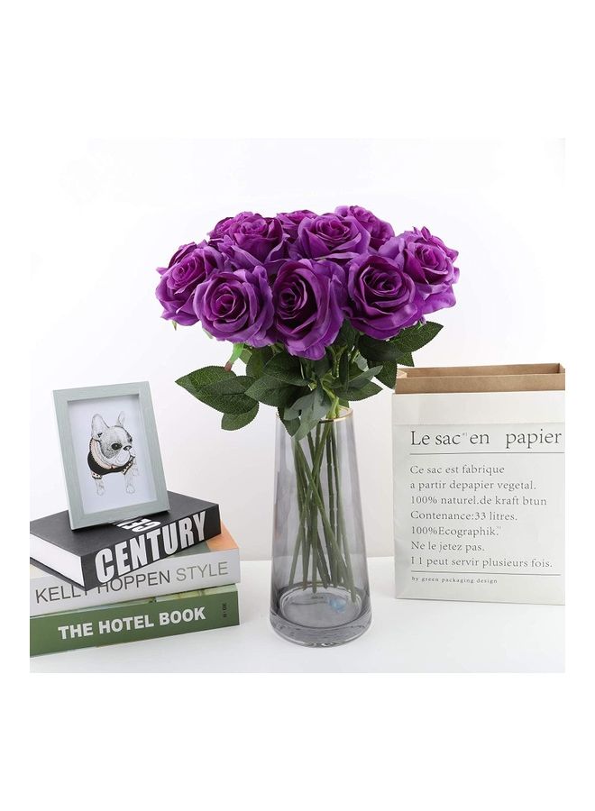 XiuWoo 12-Piece Artificial Rose Flower Purple/Green - Image 4