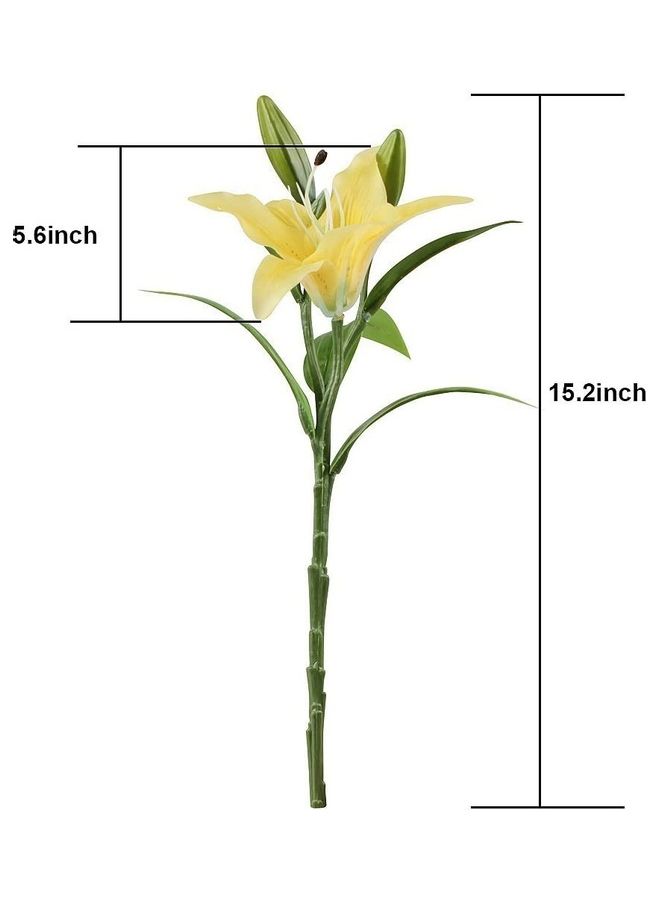 XiuWoo 5-Piece Artificial Lillie with 3 Bud Full Bloom Latex Real Touch Flower Yellow/Green - Image 4