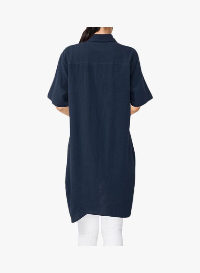 Casual Pocket Detail Shirt Style Dress Dark Blue - Image 3