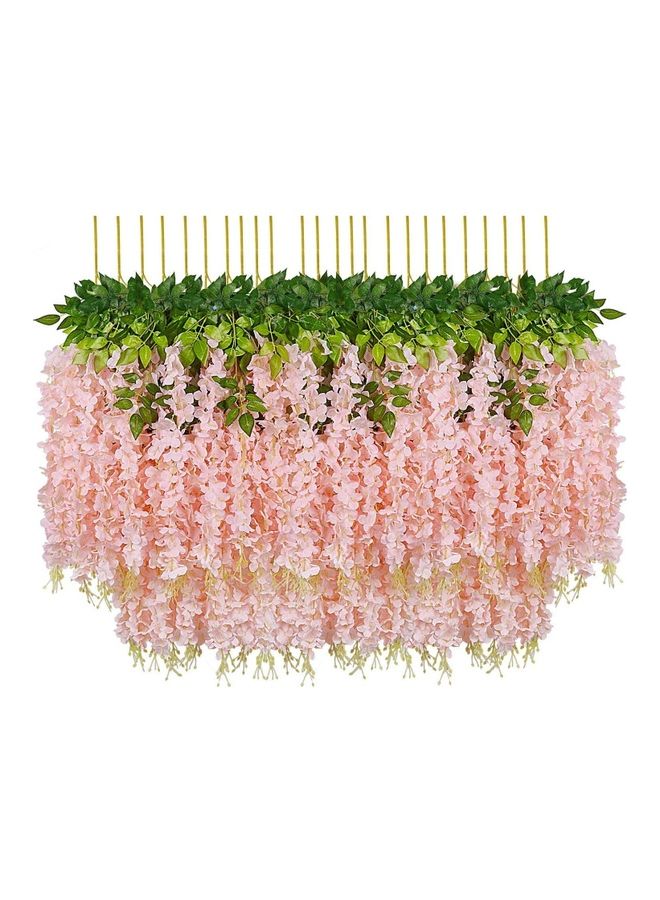 XiuWoo 24-Piece Artificial Hanging Wisteria Silk Flower Pink/Green  - Image 1