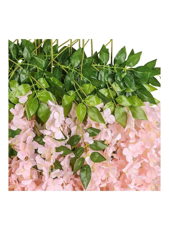 XiuWoo 24-Piece Artificial Hanging Wisteria Silk Flower Pink/Green  - Image 4