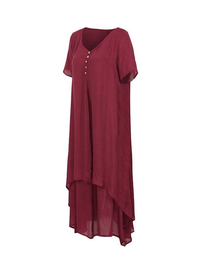 Button Detail Boho Summer Maxi Dress Red - Image 1