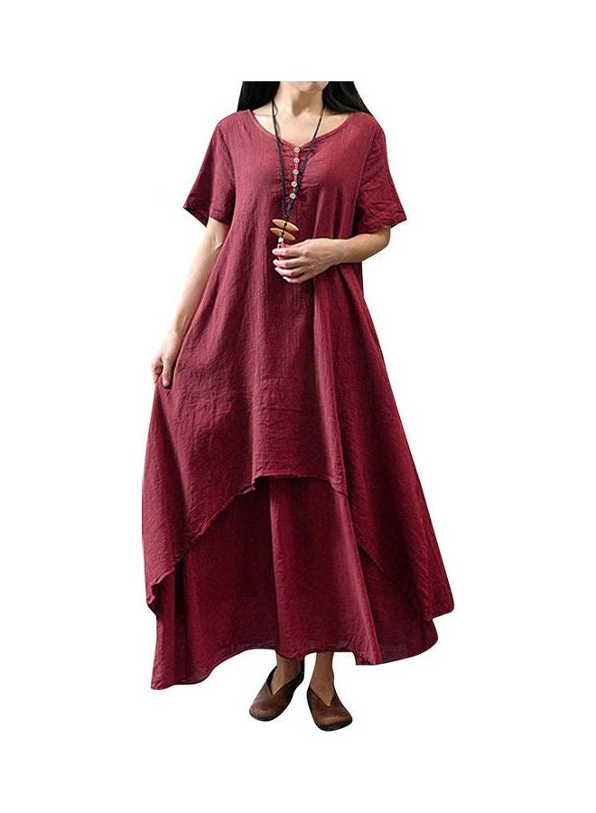 Button Detail Boho Summer Maxi Dress Red - Image 3