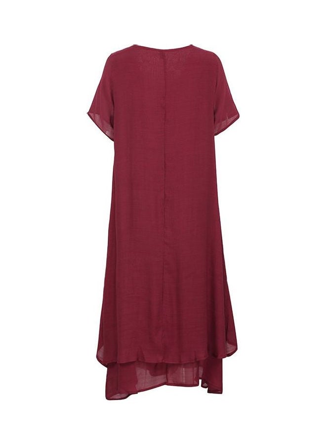 Button Detail Boho Summer Maxi Dress Red - Image 2