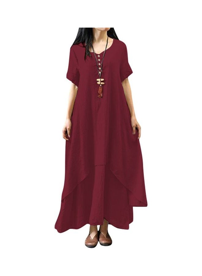 Button Detail Boho Summer Maxi Dress Red - Image 4