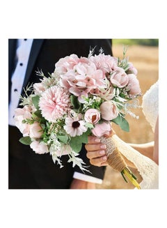XiuWoo 2-Piece Artificial Peony Bouquet Pink/Green  - Image 4